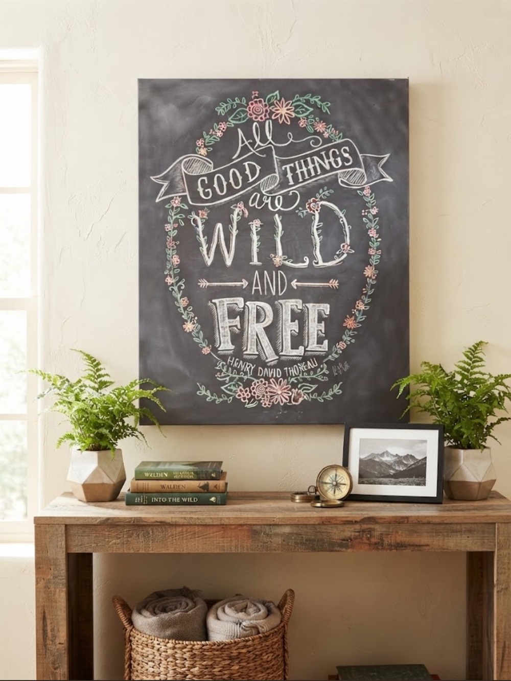 Chalkboard Floral 'All Good Things Are Wild and Free' Wall Art - Black